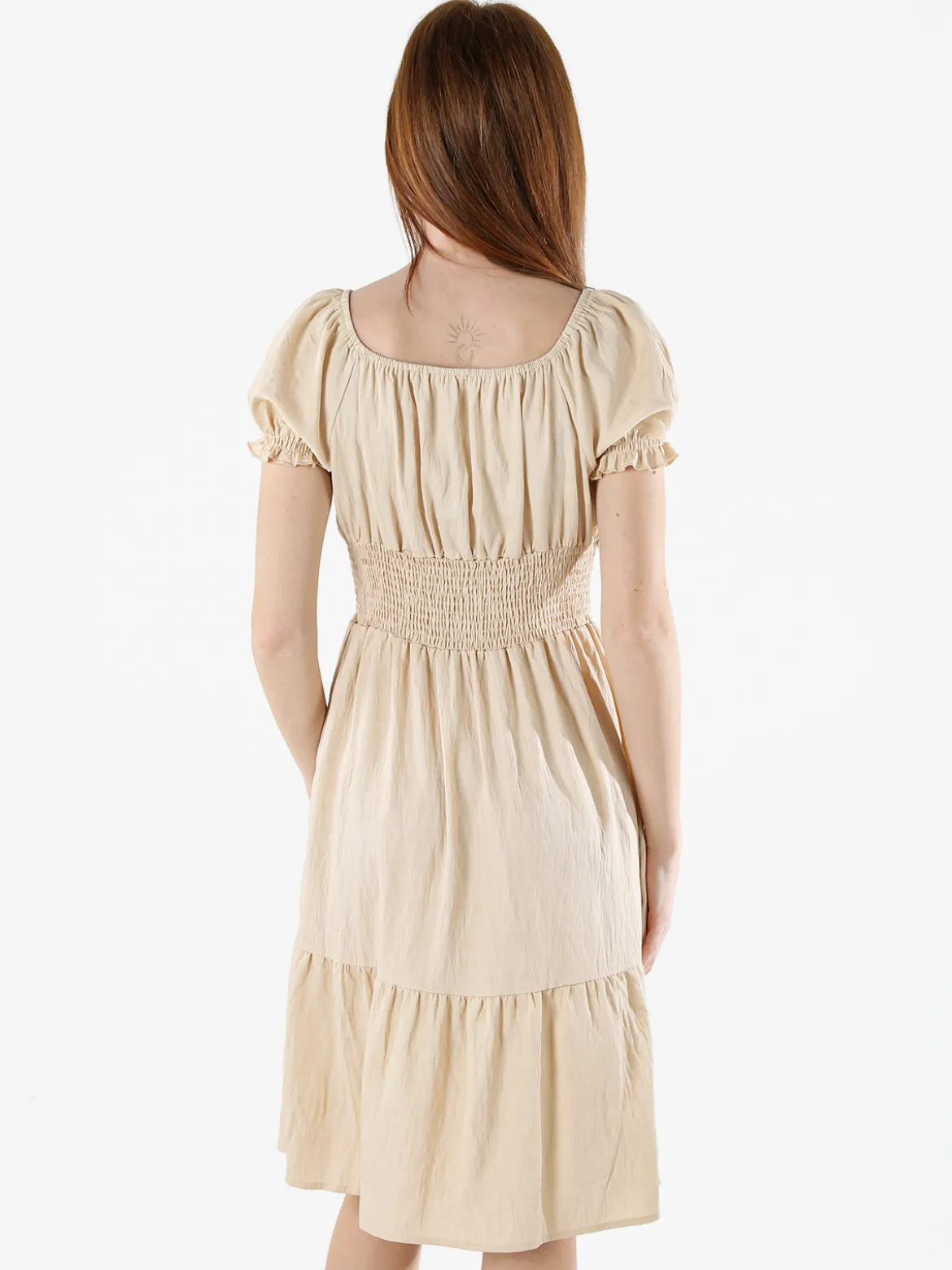 Solada Vestito donna in viscosa con scollo a barca e maniche corte - beige