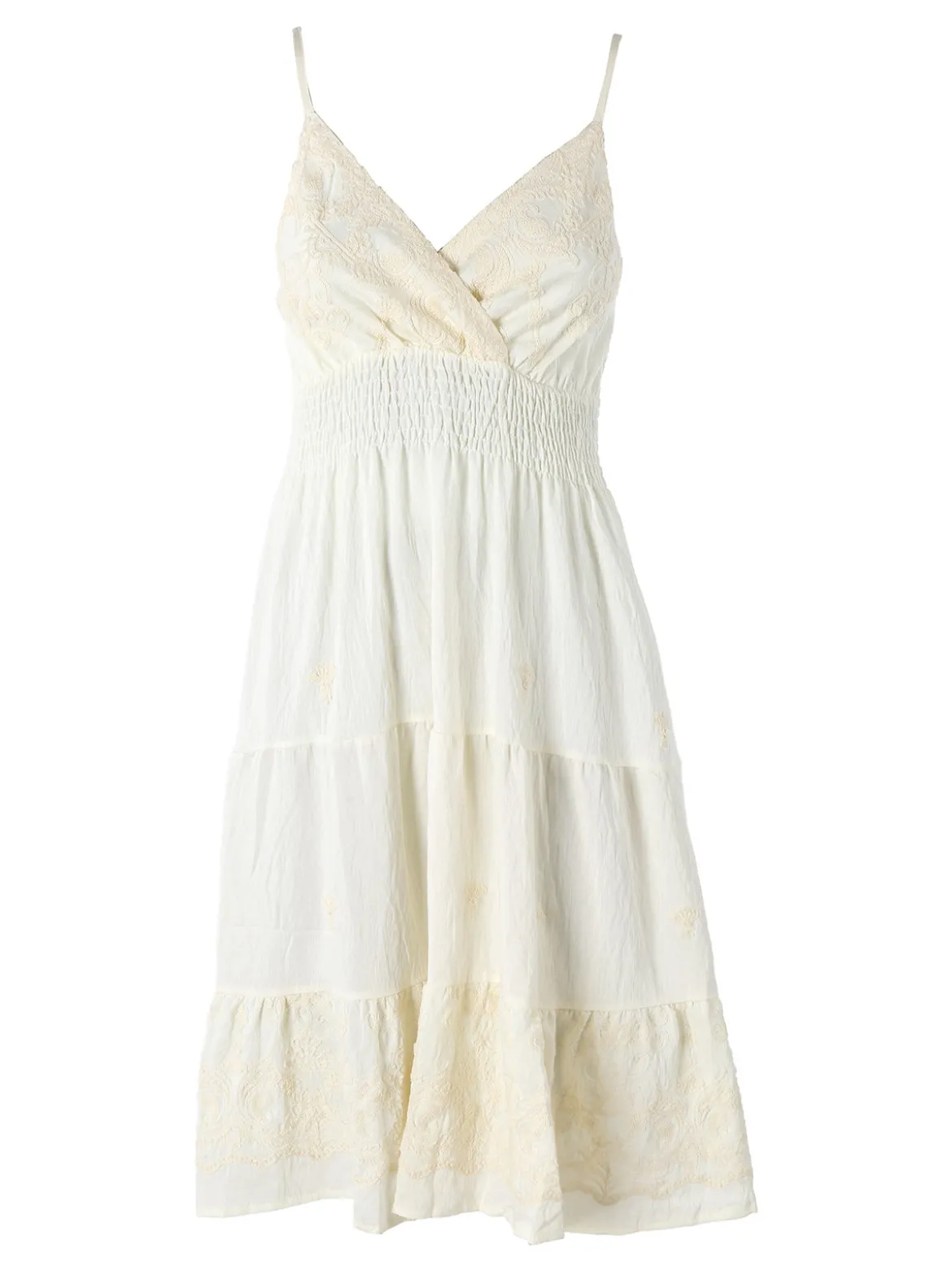 Solada Vestito donna in viscosa con spalline strette e ricami con lurex - panna