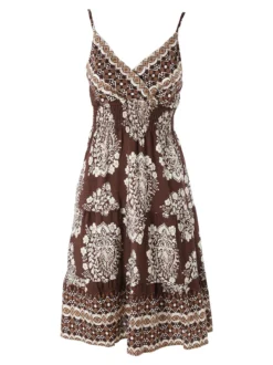 Solada Vestito donna in viscosa con spalline strette e stampe - marrone