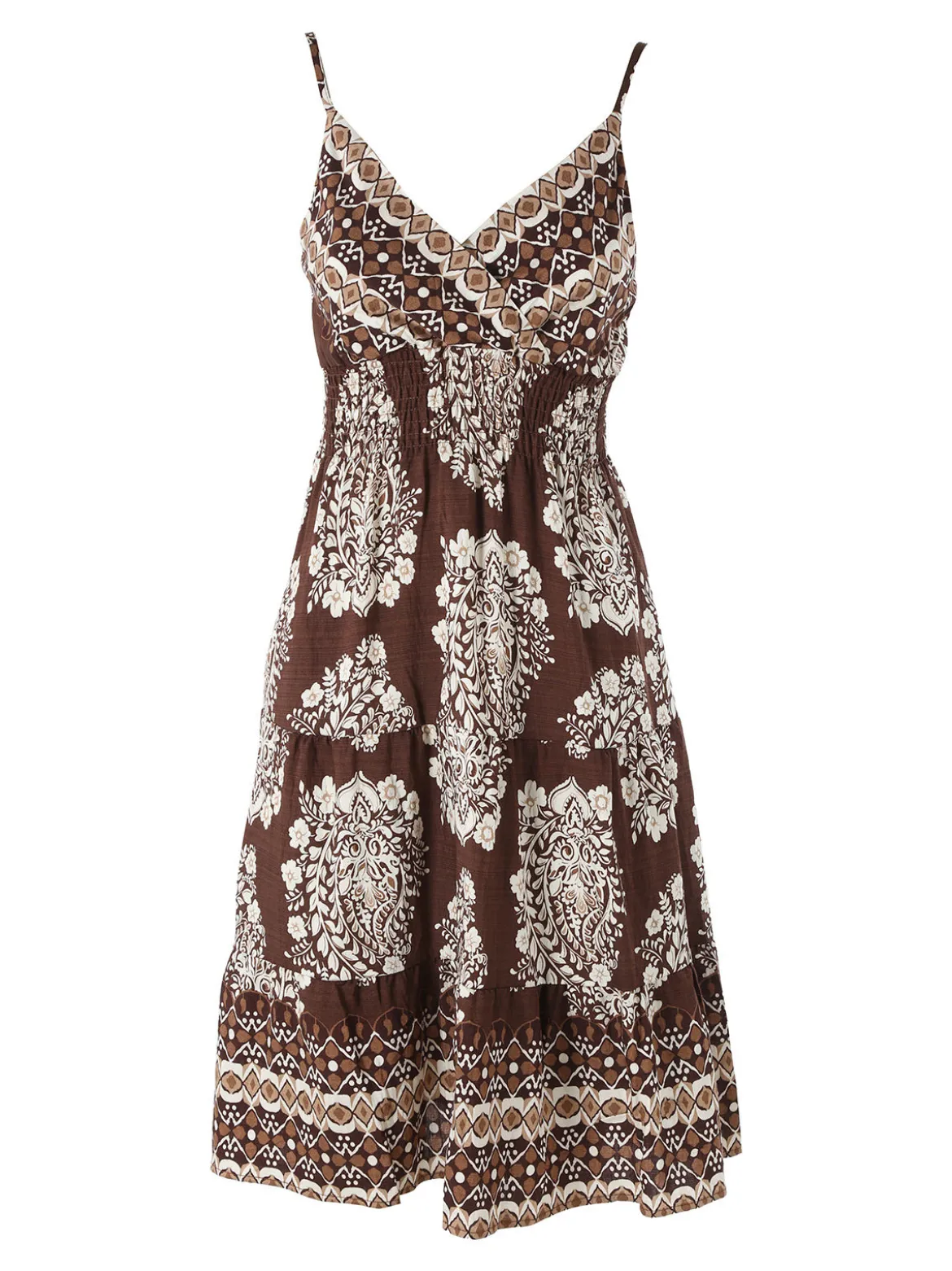 Solada Vestito donna in viscosa con spalline strette e stampe - marrone