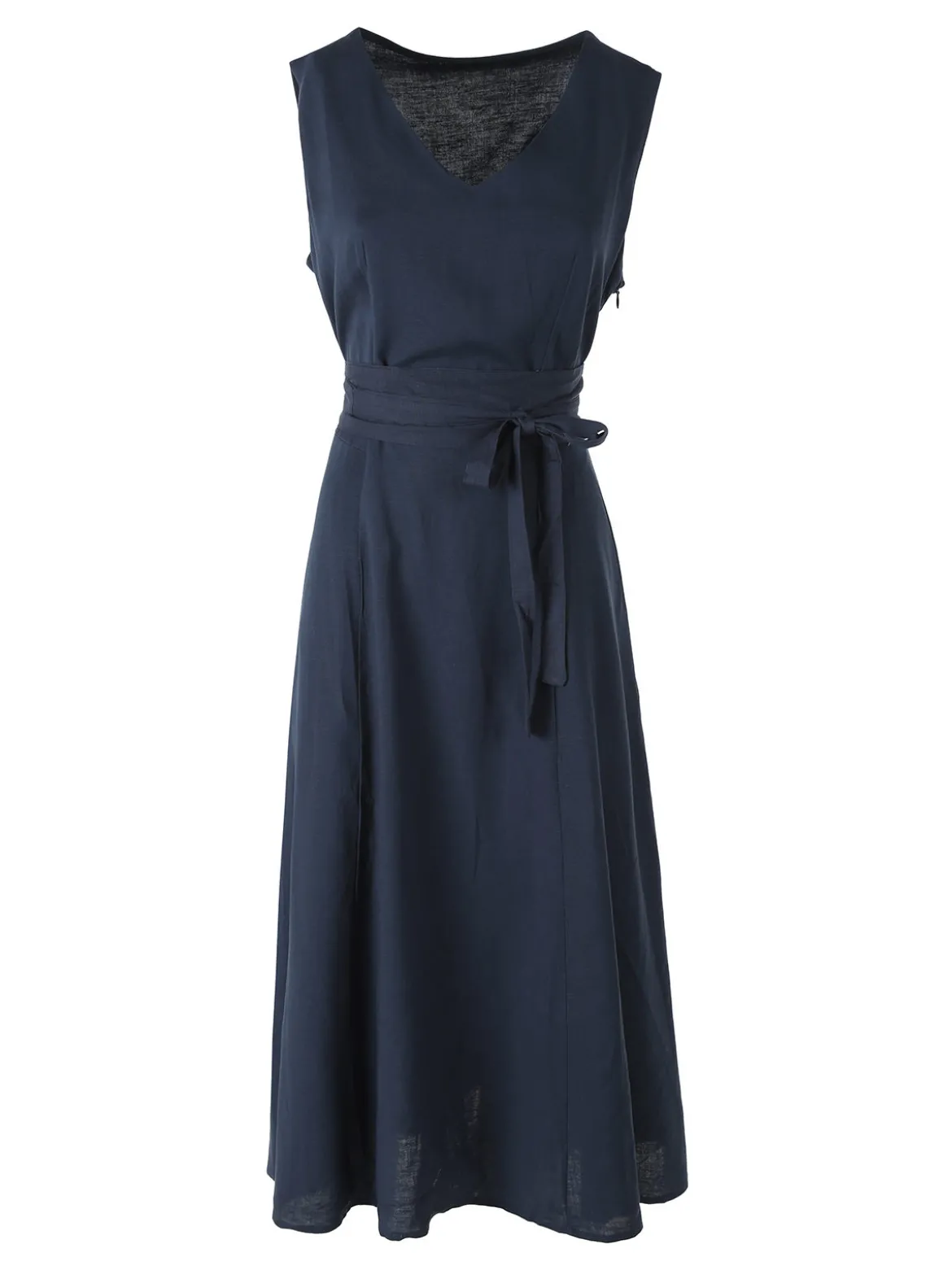 Solada Vestito donna smanicato in misto lino con scollo a V - blu scuro