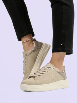 Solo Soprani Sneakers donna effetto nabuk con dettagli strass - beige