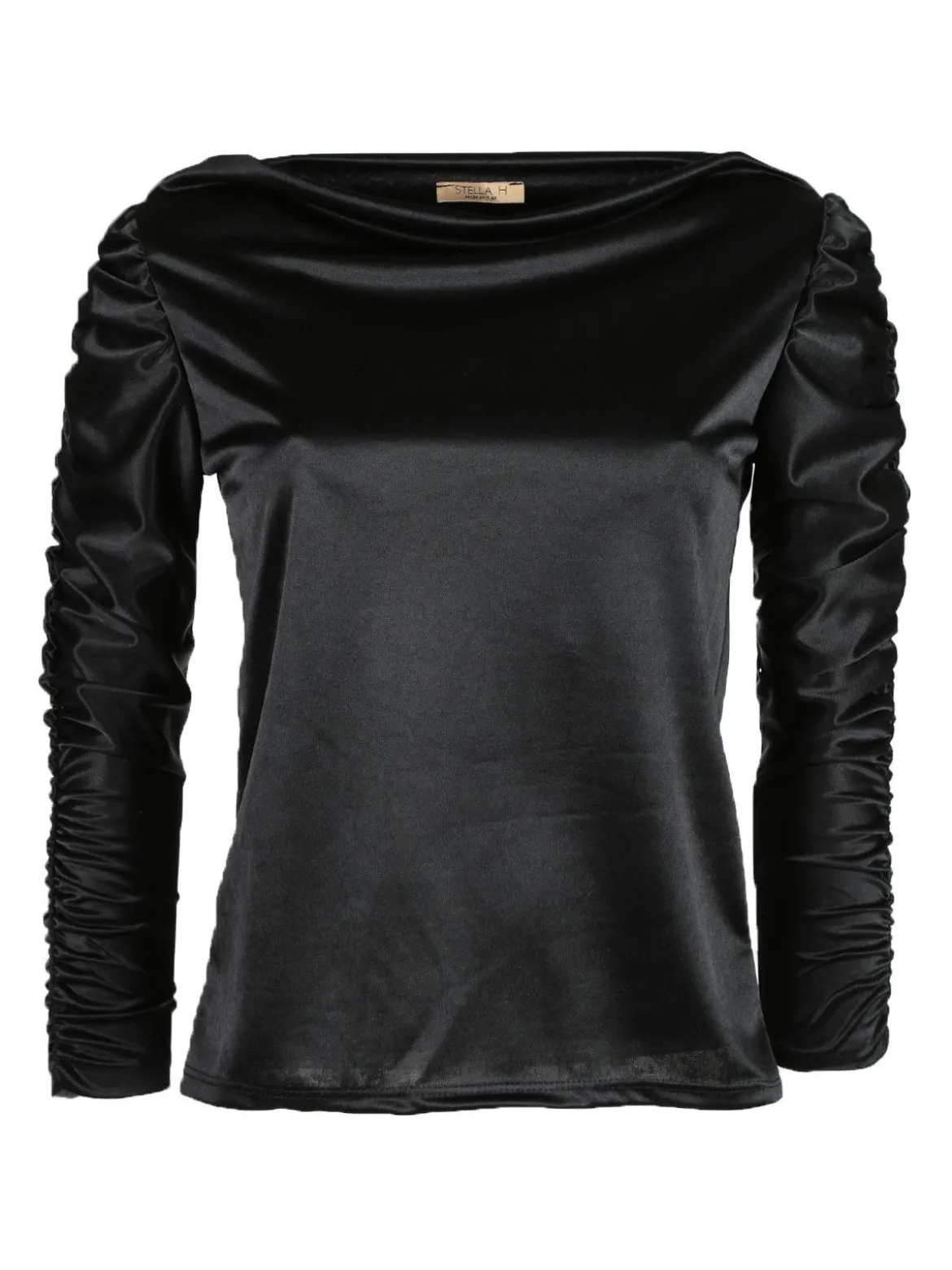 Stella H Blusa donna con maniche arricciate e scollo a barchetta
