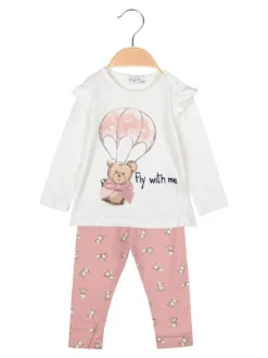 Stelle & Pupi Completo lungo da neonata 2 pezzi con maglietta e leggings - rosa