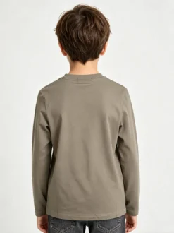 Street Porter T-shirt da bambino in cotone a maniche lunghe - oliva