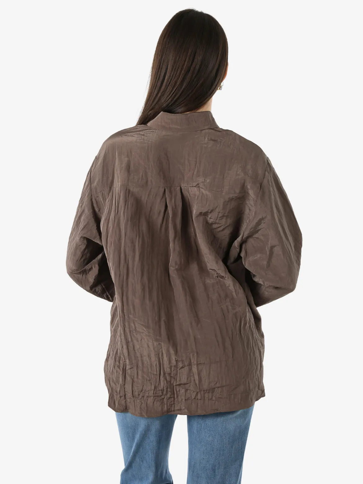 Studio Eleven Collection Camicia oversize da donna a maniche lunghe - moro