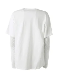 Studio Eleven Collection Maxi t-shirt da donna in cotone con maniche lunghe in pizzo - bianco