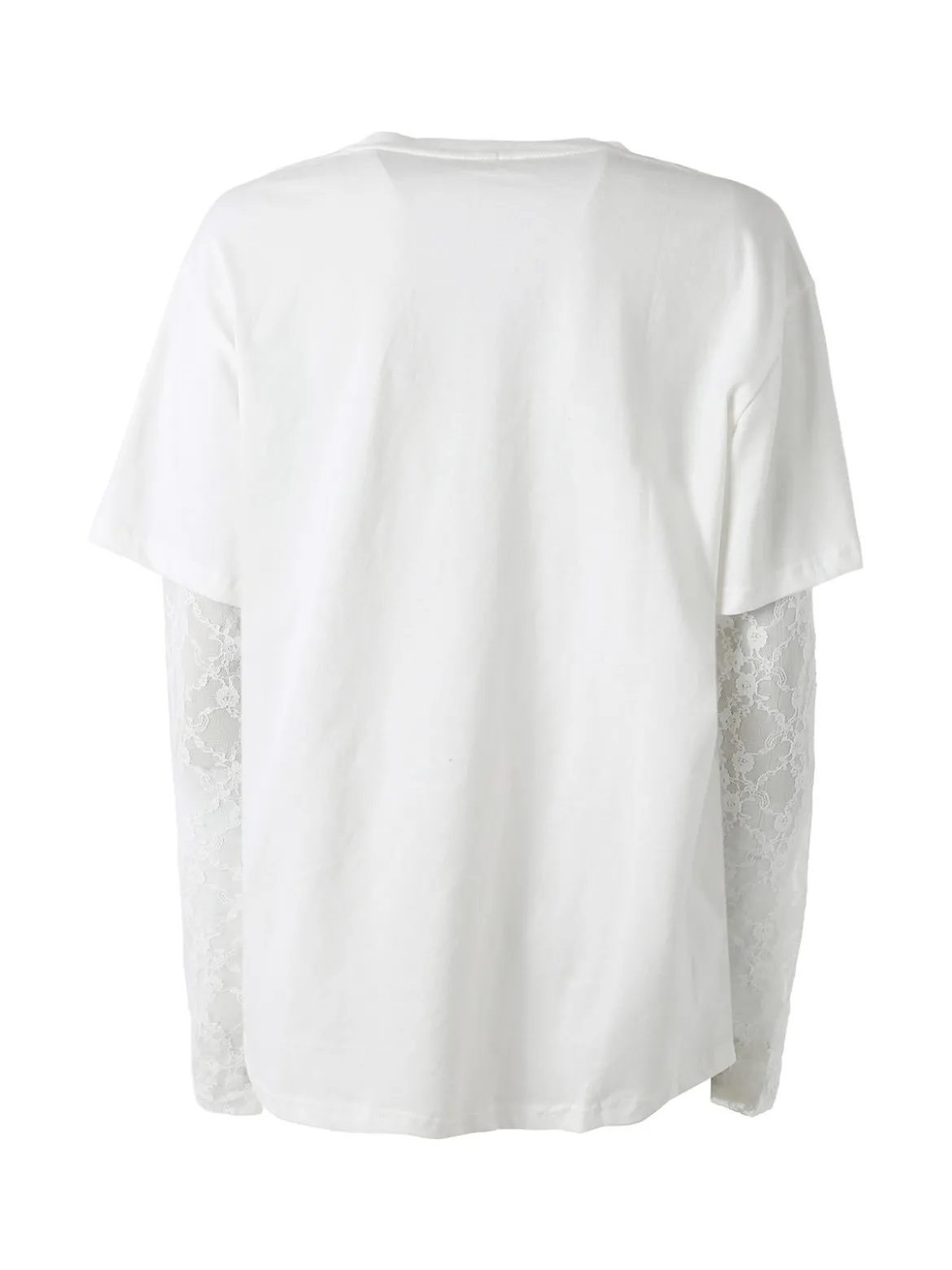 Studio Eleven Collection Maxi t-shirt da donna in cotone con maniche lunghe in pizzo - bianco