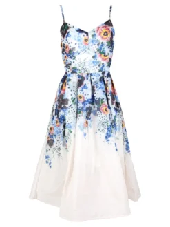 Studio Eleven Collection Vestito da donna svasato con stampa floreale e spalline sottili