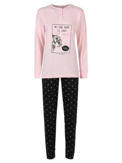 Stylosa Pigiama lungo da donna in cotone con pantaloni a pois