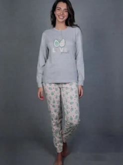 Stylosa Pigiama lungo da donna in cotone con stampe
