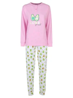 Stylosa Pigiama lungo da donna in cotone con stampe