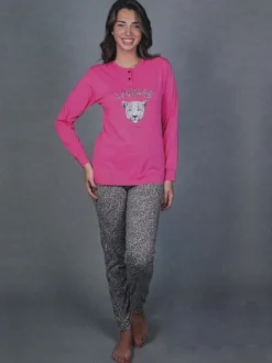 Stylosa Pigiama lungo donna con pantaloni leopardati