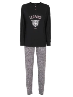 Stylosa Pigiama lungo donna con pantaloni leopardati