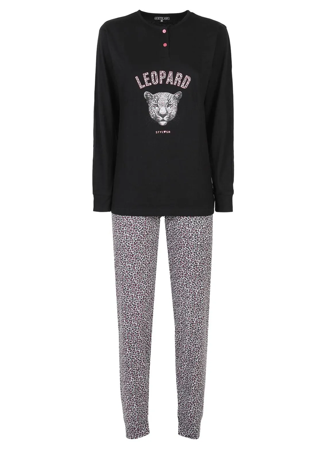 Stylosa Pigiama lungo donna con pantaloni leopardati