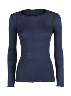 Sublyme T-shirt donna a maniche lunghe in cashmere naturale - blu scuro