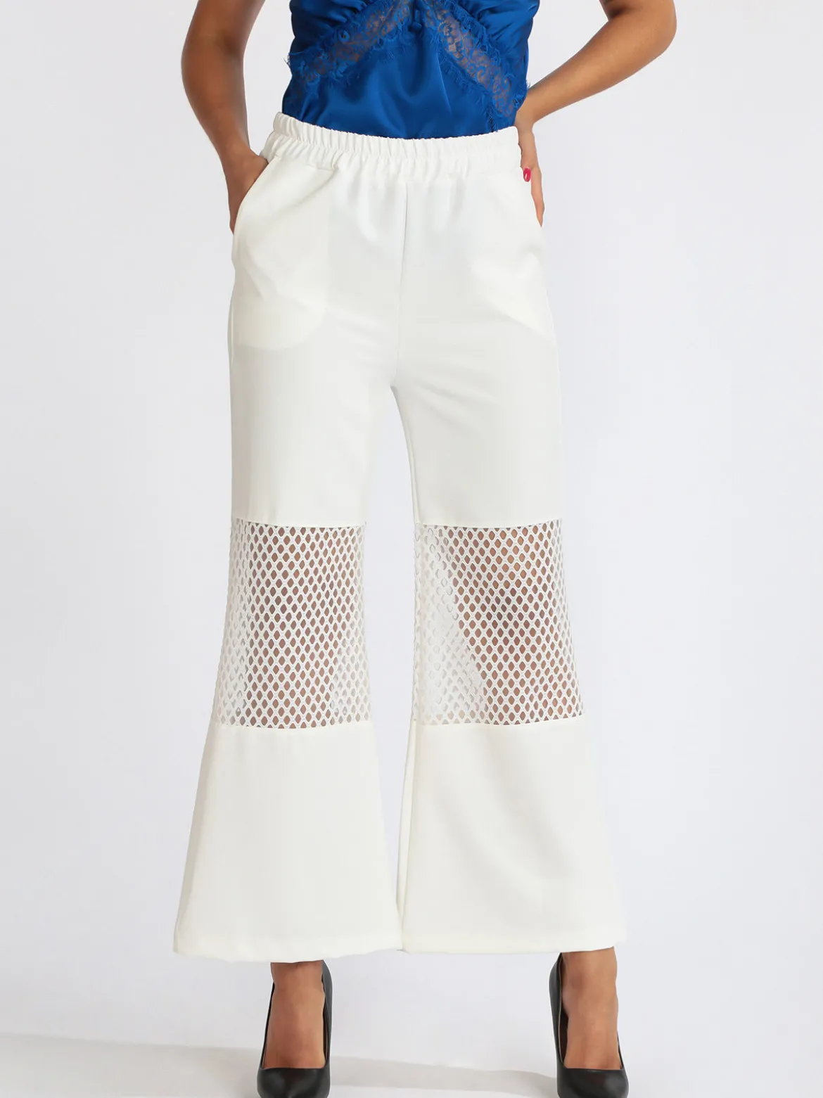 Sun Sun Pantaloni donna a zampa con dettaglio a rete