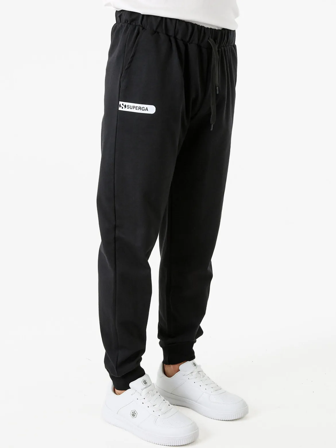 Superga Pantaloni tuta da uomo in felpa con coulisse e polsini - nero