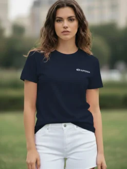 Superga T-shirt girocollo da donna in cotone con logo - blu scuro