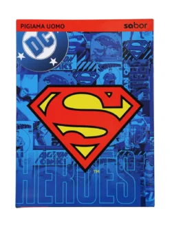 Superman Pigiama lungo da uomo in cotone con pantaloni a quadri - blu