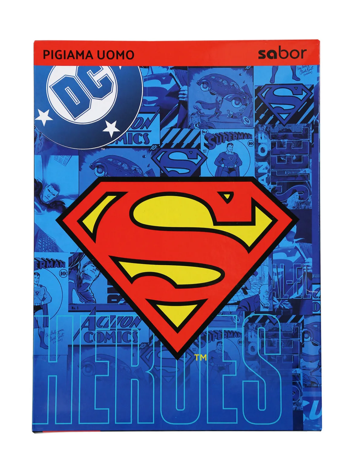 Superman Pigiama lungo da uomo in cotone con pantaloni a quadri - blu