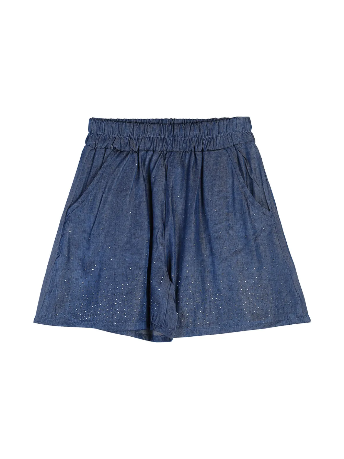 Sweet Junior Completo 2 pezzi corto da bambina con t-shirt cropped e shorts con micro borchie - cipria