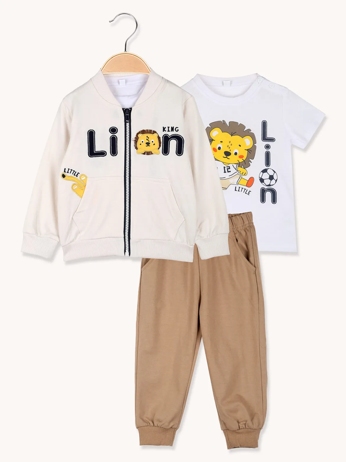 Sweet Junior Completo 3 pezzi da neonato con chiusura zip - beige