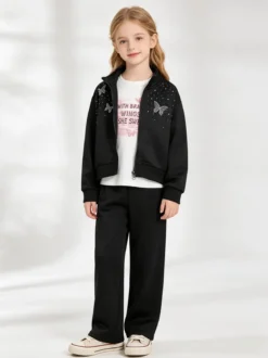 Sweet Junior Completo tuta da bambina 3 pezzi con strass - nero