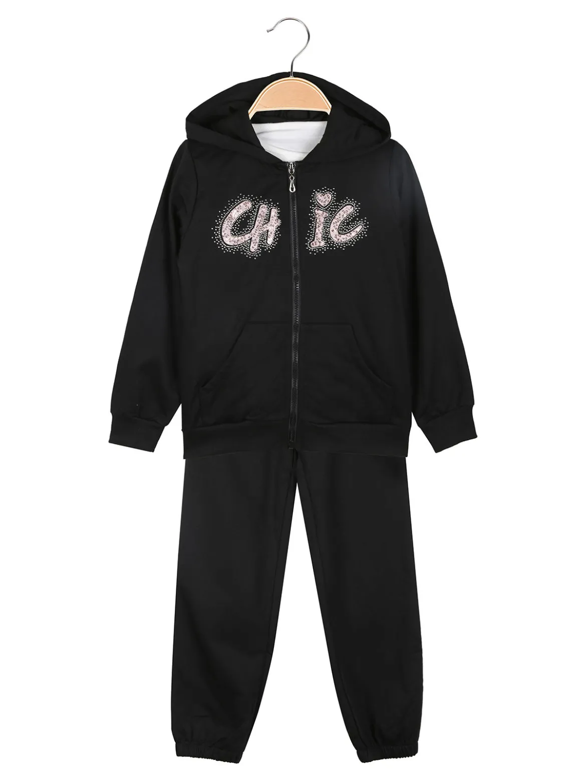 Sweet Junior Completo tuta 3 pezzi da bambina con cappuccio e zip - nero