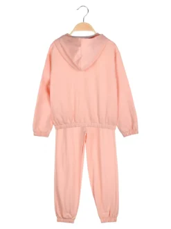 Sweet Junior Completo tuta 3 pezzi da bambina con farfalle di strass cappuccio e zip - corallo