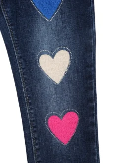 Sweet Junior Jeans skinny da bambina con cuori di peluche e strass - jeans