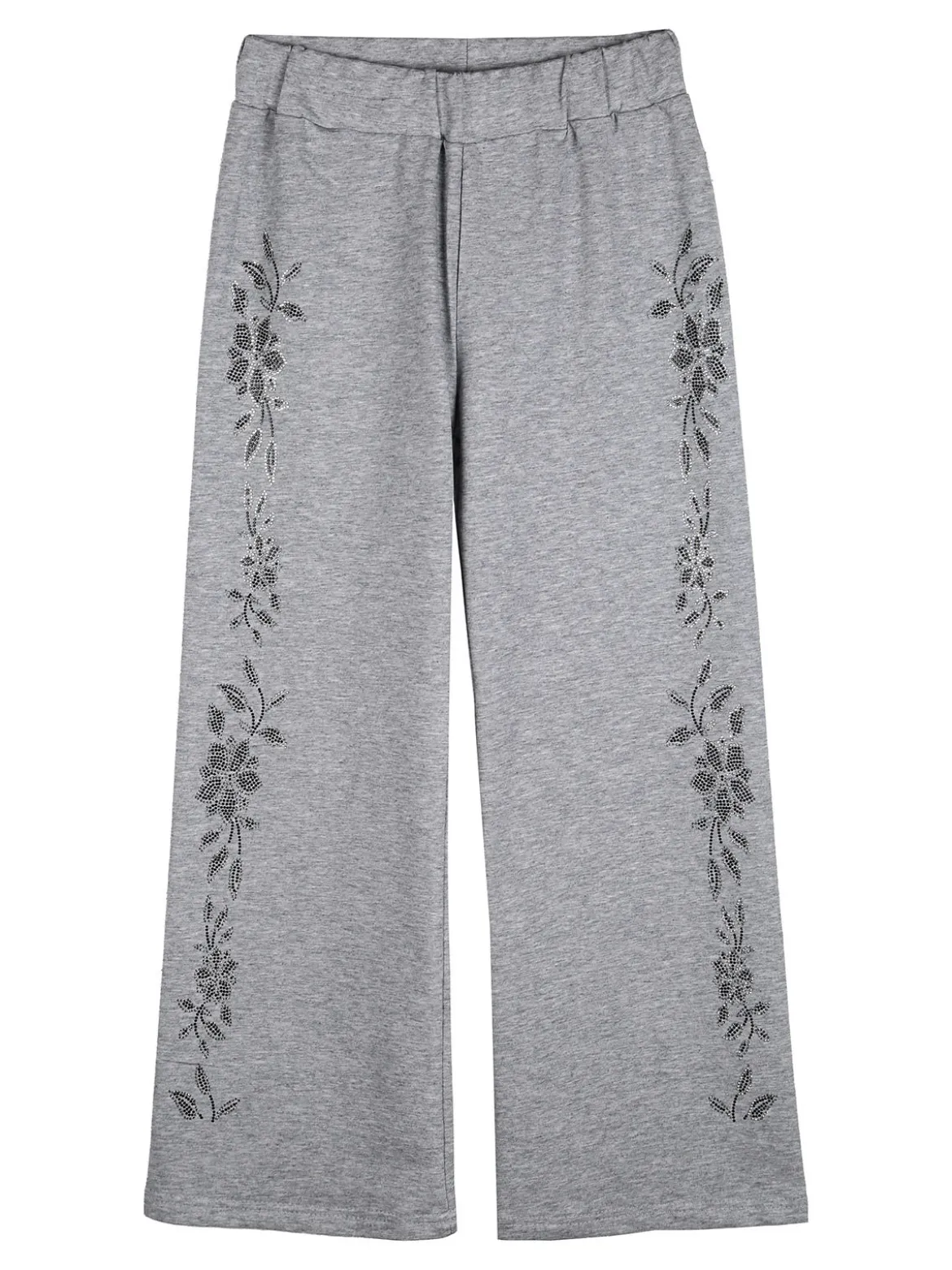Sweet Junior Pantaloni da bambina a gamba larga con strass floreali - grigio