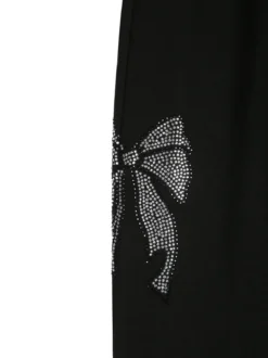 Sweet Junior Pantaloni da bambina a zampa con fiocchi di strass ed elastico in vita - nero