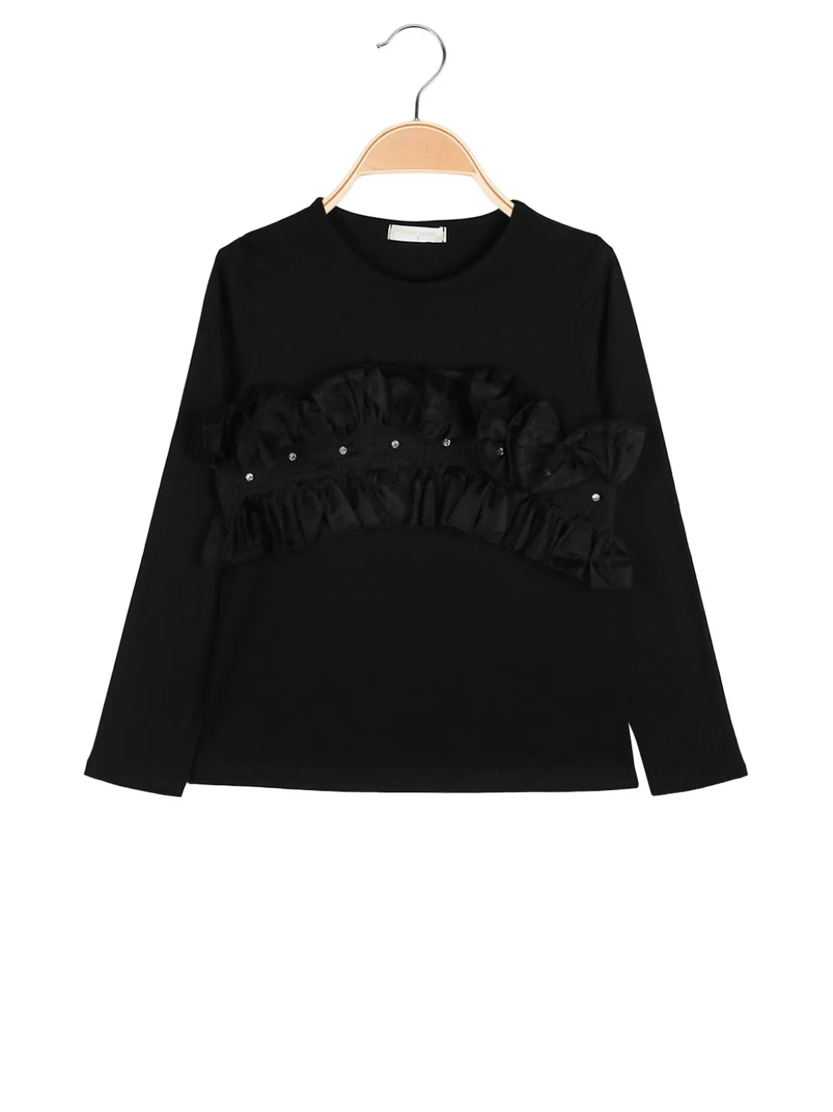 Sweet Junior T-shirt da bambina a maniche lunghe con tulle e strass - nero