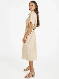 Sweet Miss Abito donna a maniche corte in misto lino con ricami - beige