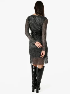 Sweet Miss Abito donna in lurex con maniche lunghe velate - argento