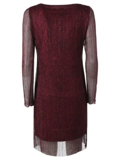Sweet Miss Abito donna in lurex con maniche lunghe velate - bordeaux