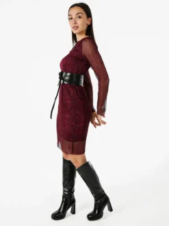 Sweet Miss Abito donna in lurex con maniche lunghe velate - bordeaux