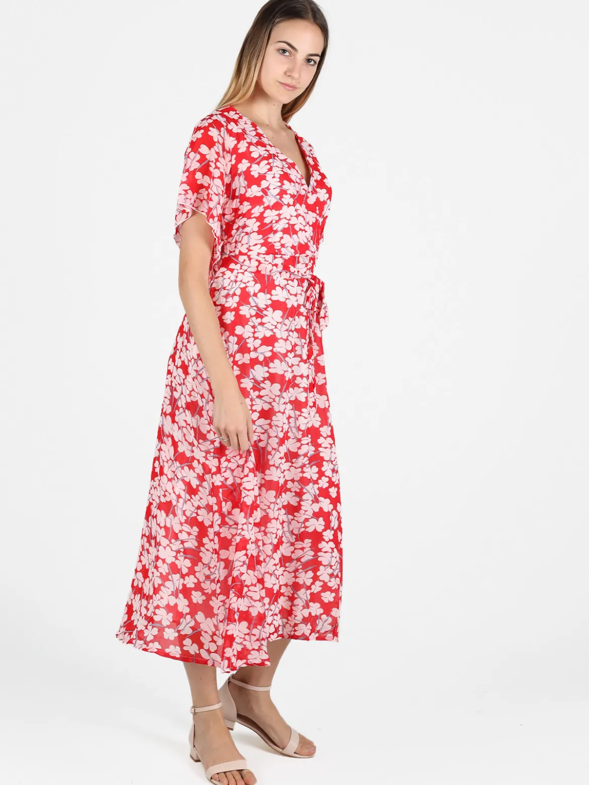 Sweet Miss Abito lungo da donna con scollo V e maniche corte
