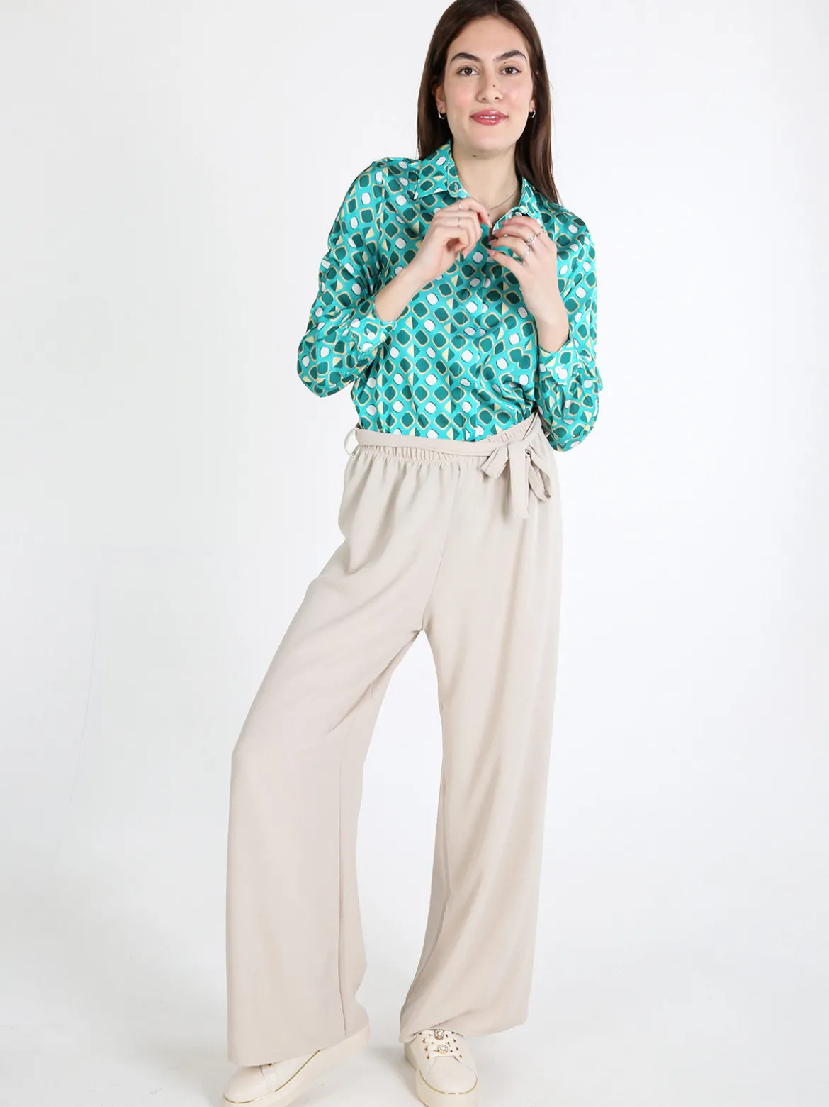 Sweet Miss Camicia da donna effetto seta a maniche lunghe