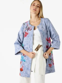 Sweet Miss Cappotto donna con stampe floreali e maniche 3/4 a campana - blu