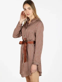 Sweet Miss Maxi camicia donna con cintura e collo alla coreana