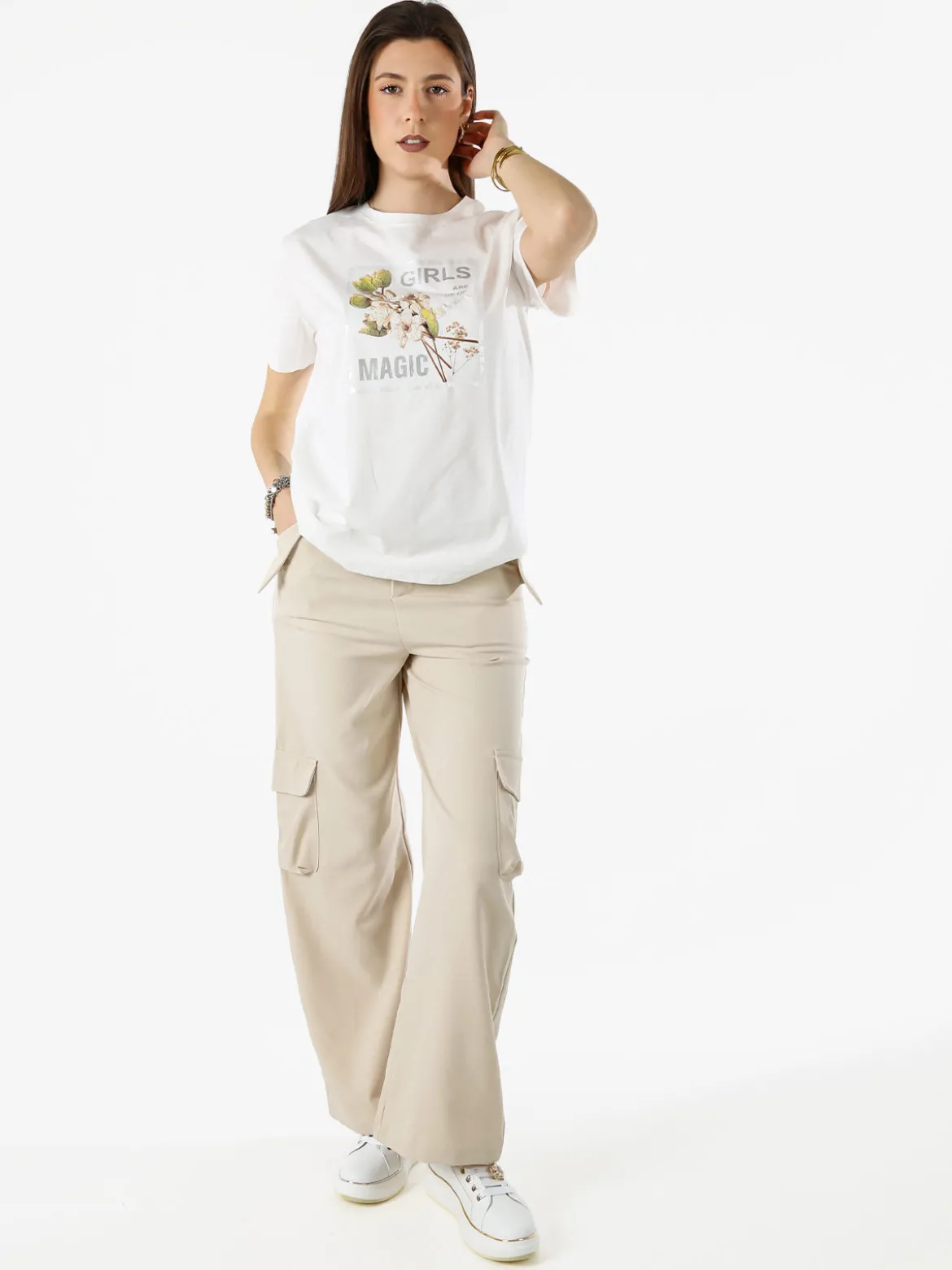 Sweet Miss Pantaloni donna a palazzo con tasconi laterali - beige