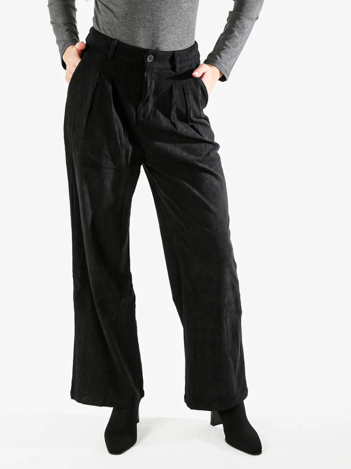 Sweet Miss Pantaloni donna in velluto a gamba larga - nero