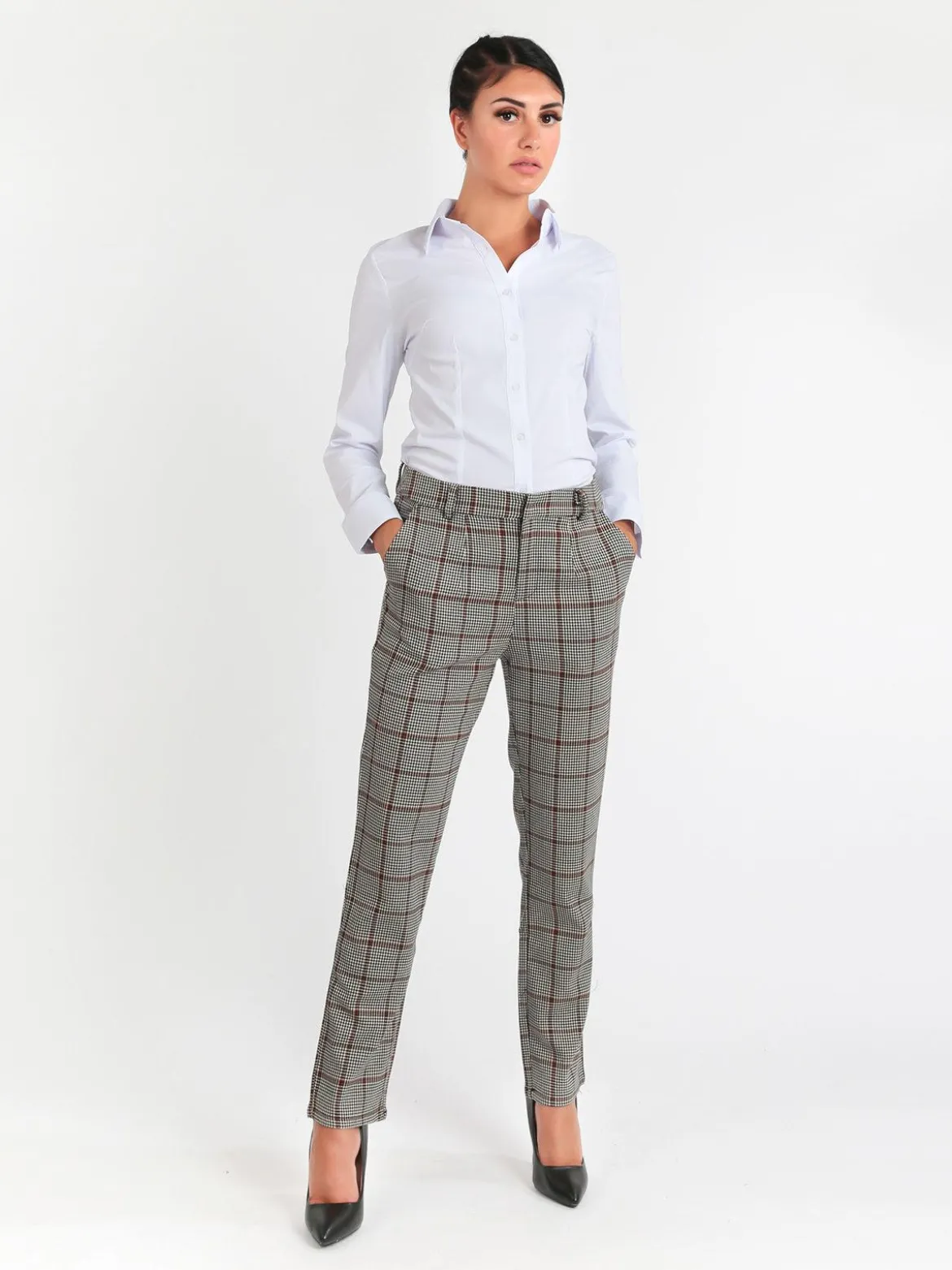 Sweet Miss Pantaloni pied de poule a gamba dritta