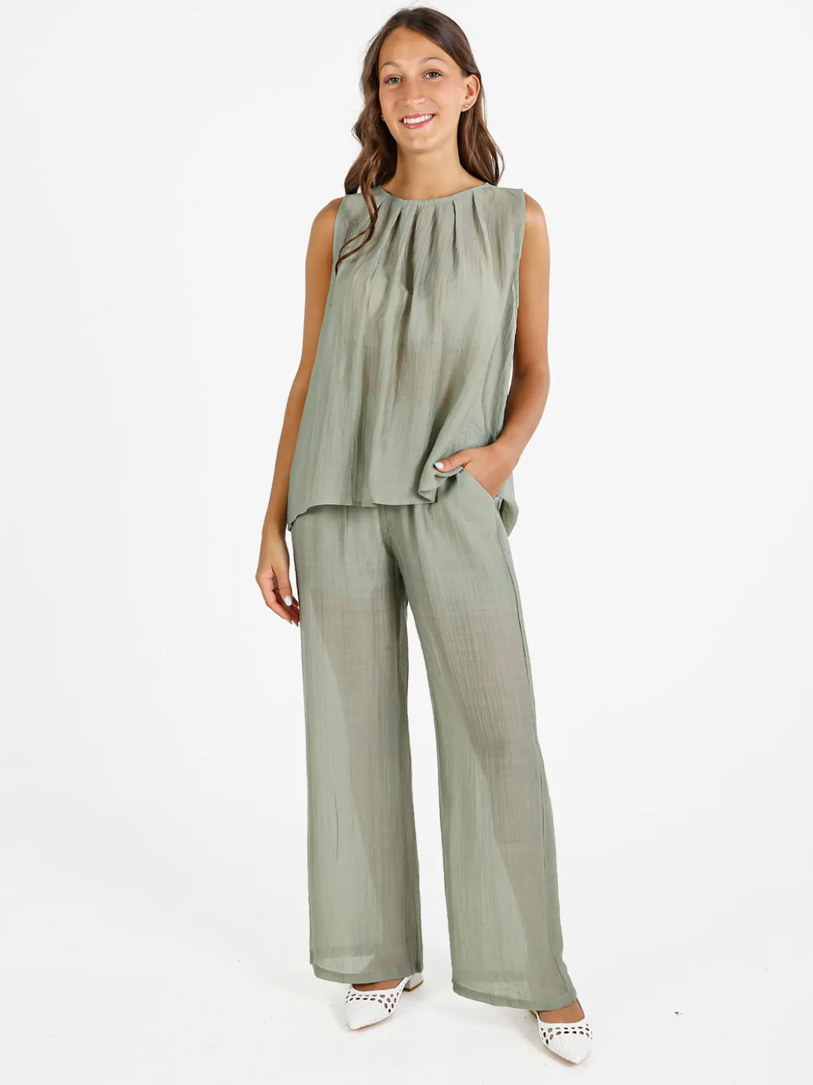 Sweet Miss Top donna tinta unita - pistacchio