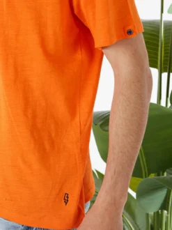 The People Rep T-shirt da uomo in cotone con bottoncini sullo scollo - arancione