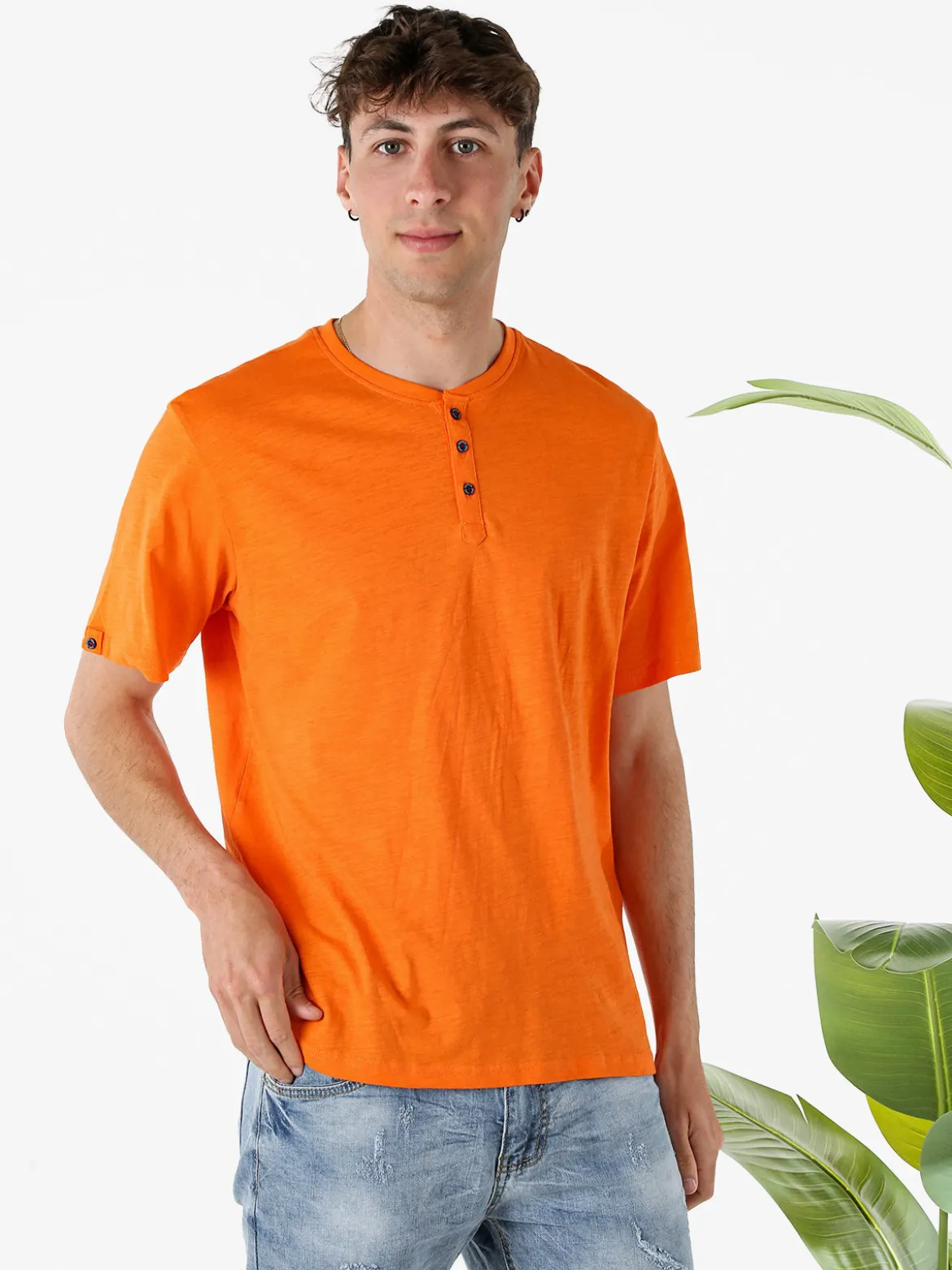 The People Rep T-shirt da uomo in cotone con bottoncini sullo scollo - arancione