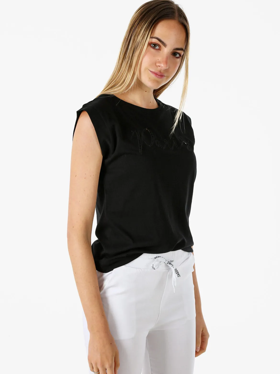 The People Rep T-shirt donna in cotone con ricamo - nero