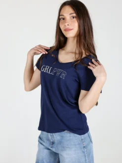 The People Rep T-shirt donna in cotone con scollo a V e stampa scritta